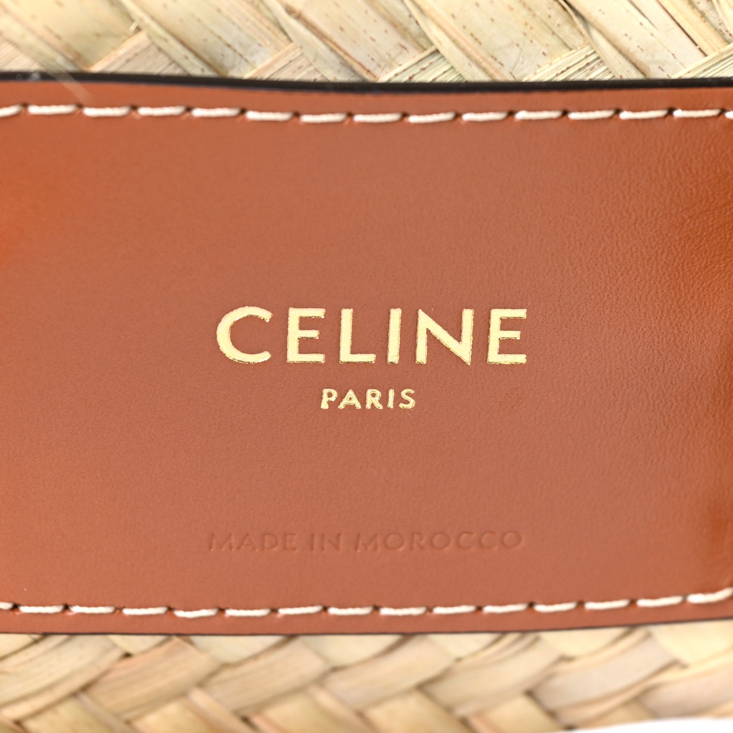 Raffia Calfskin Triomphe Medium Panier Tan