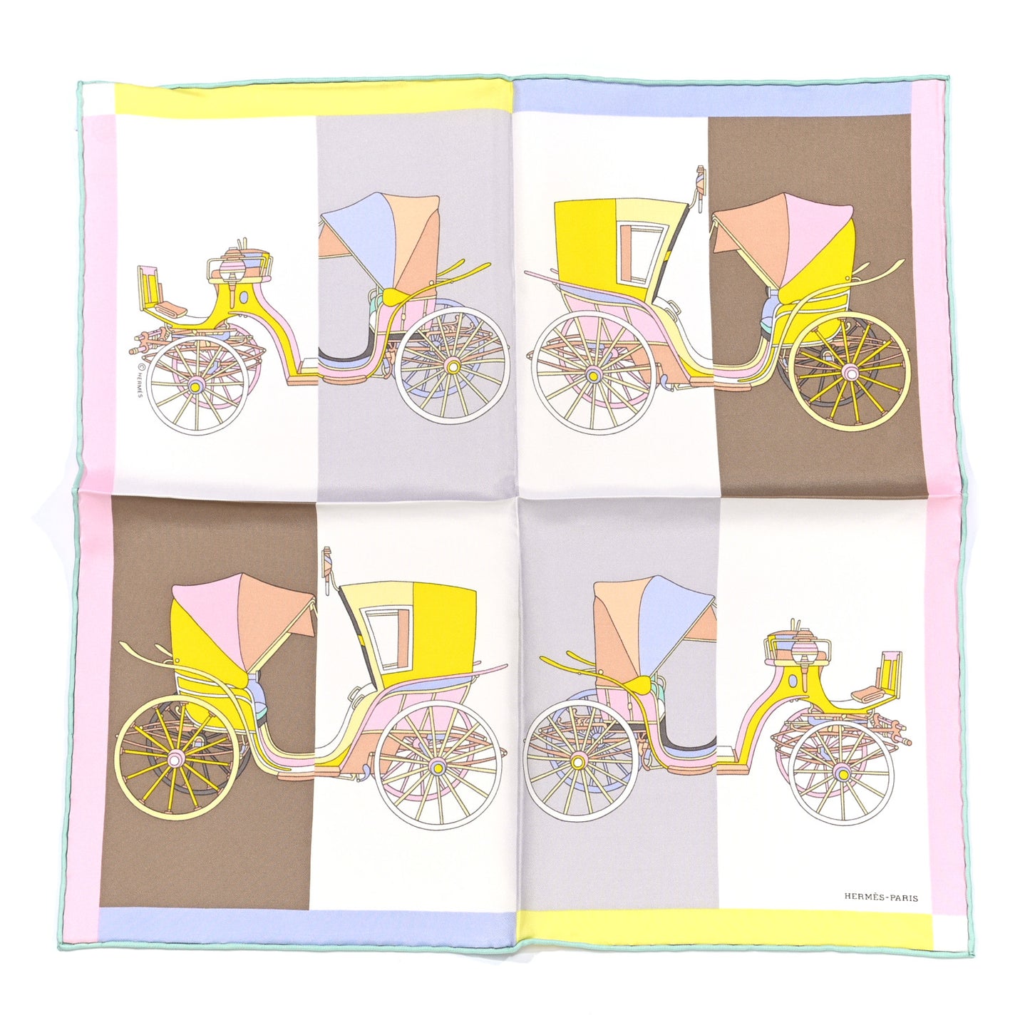 Silk Voitures Exquises Pocket Square Blanc Camel Jaune
