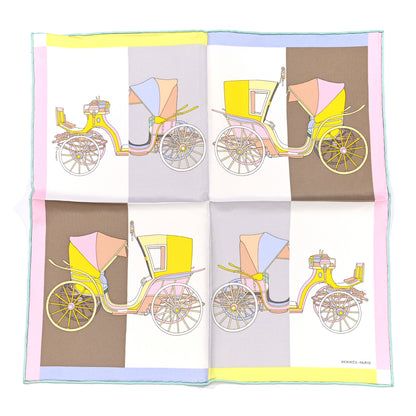 Hermes Silk Voitures Exquises Pocket Square Blanc Camel Jaune 1 of 4