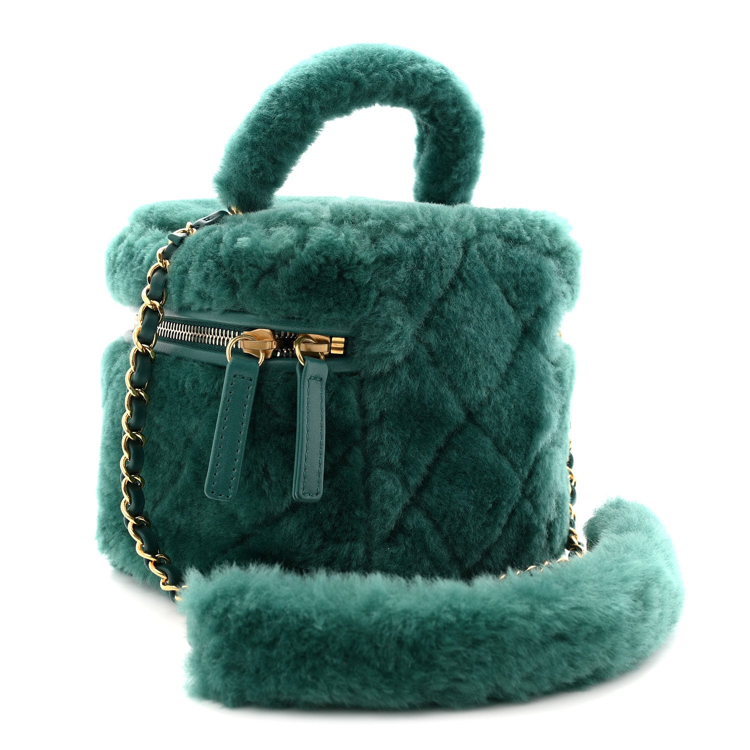 Chanel Shearling Lambskin Quilted Small Vanity Case Green 4 of 11