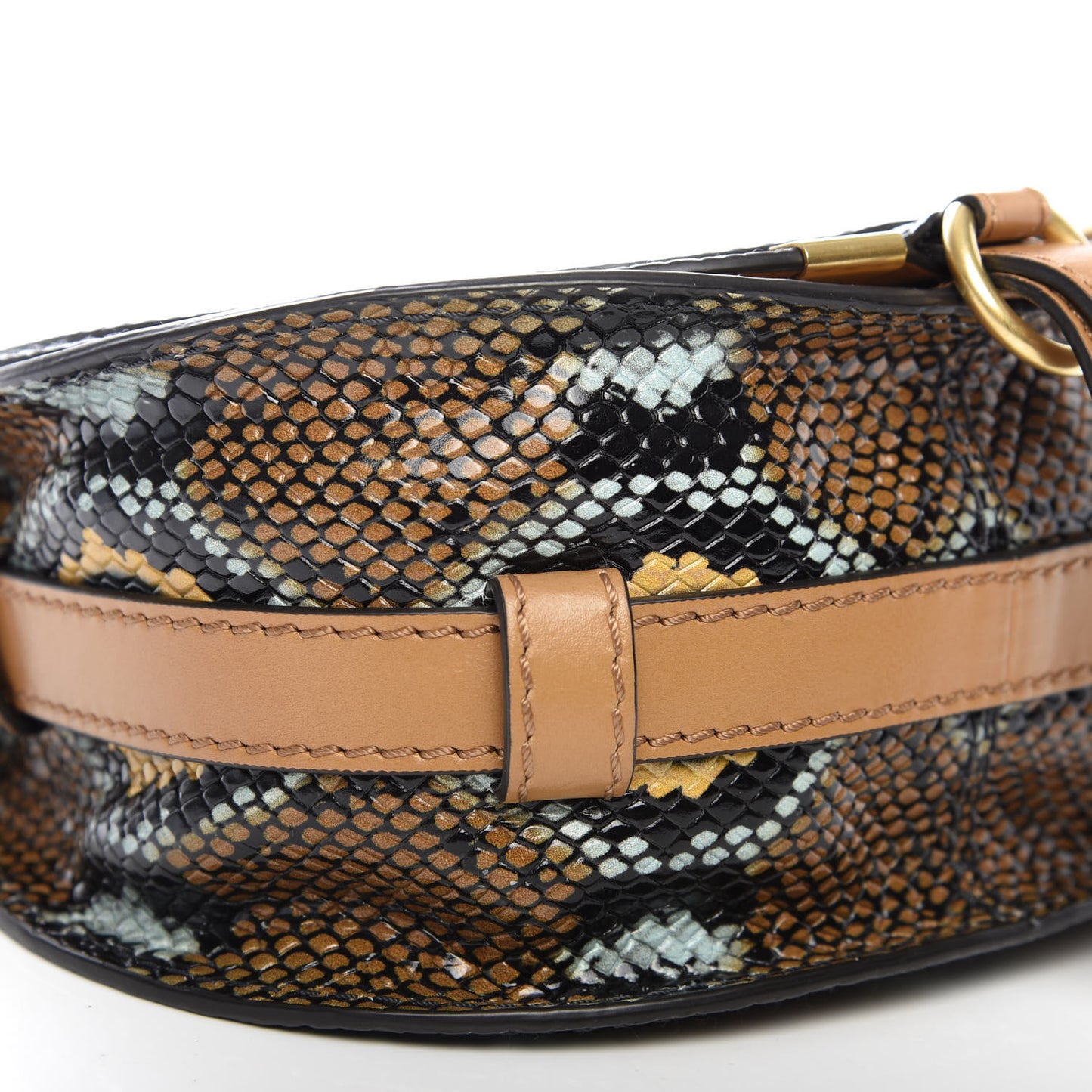 Python Calfskin Embossed Mini Marcie Round Crossbody Bag Multicolor