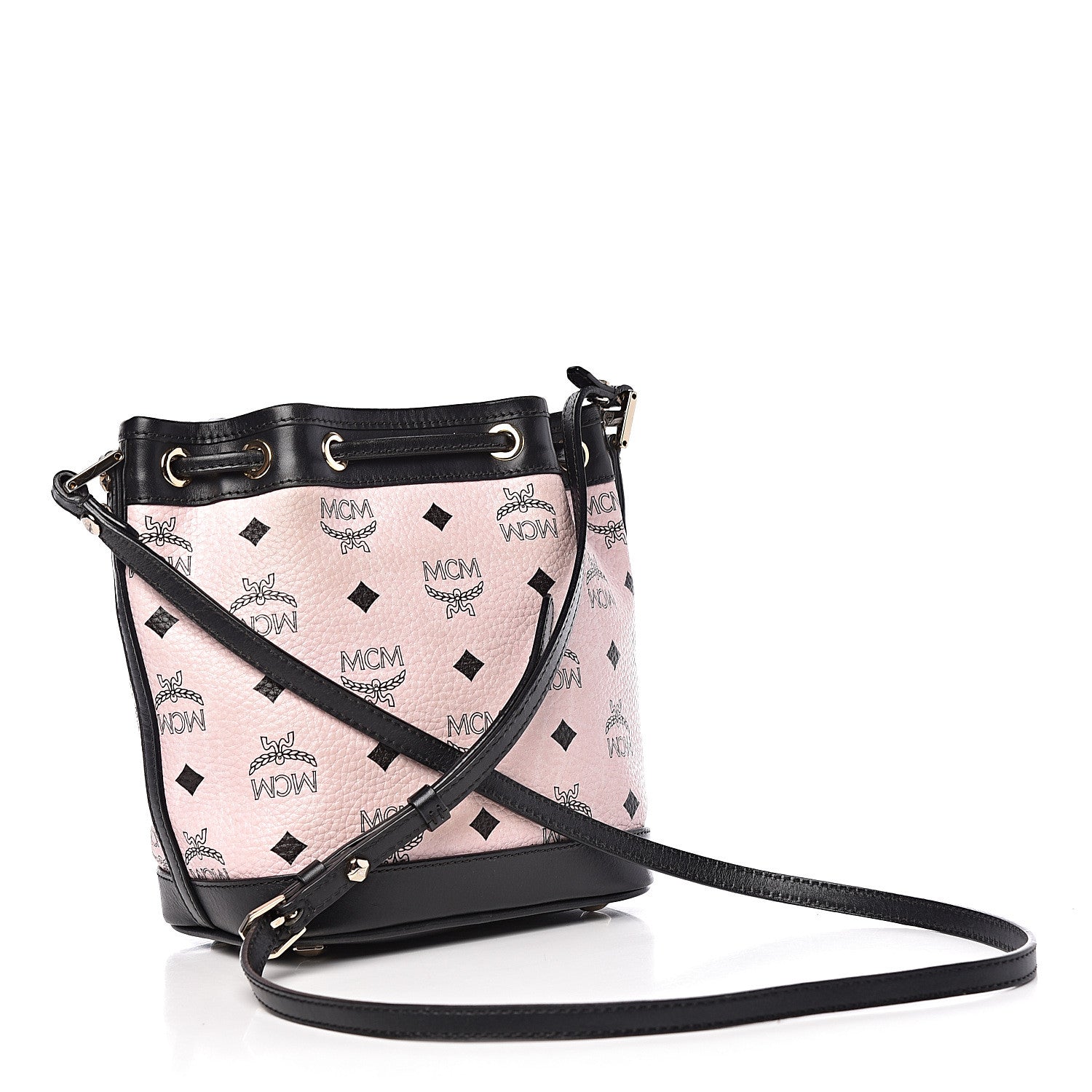 MCM Visetos Mini Heritage Drawstring Bucket Bag Chalk Pink 3 of 14