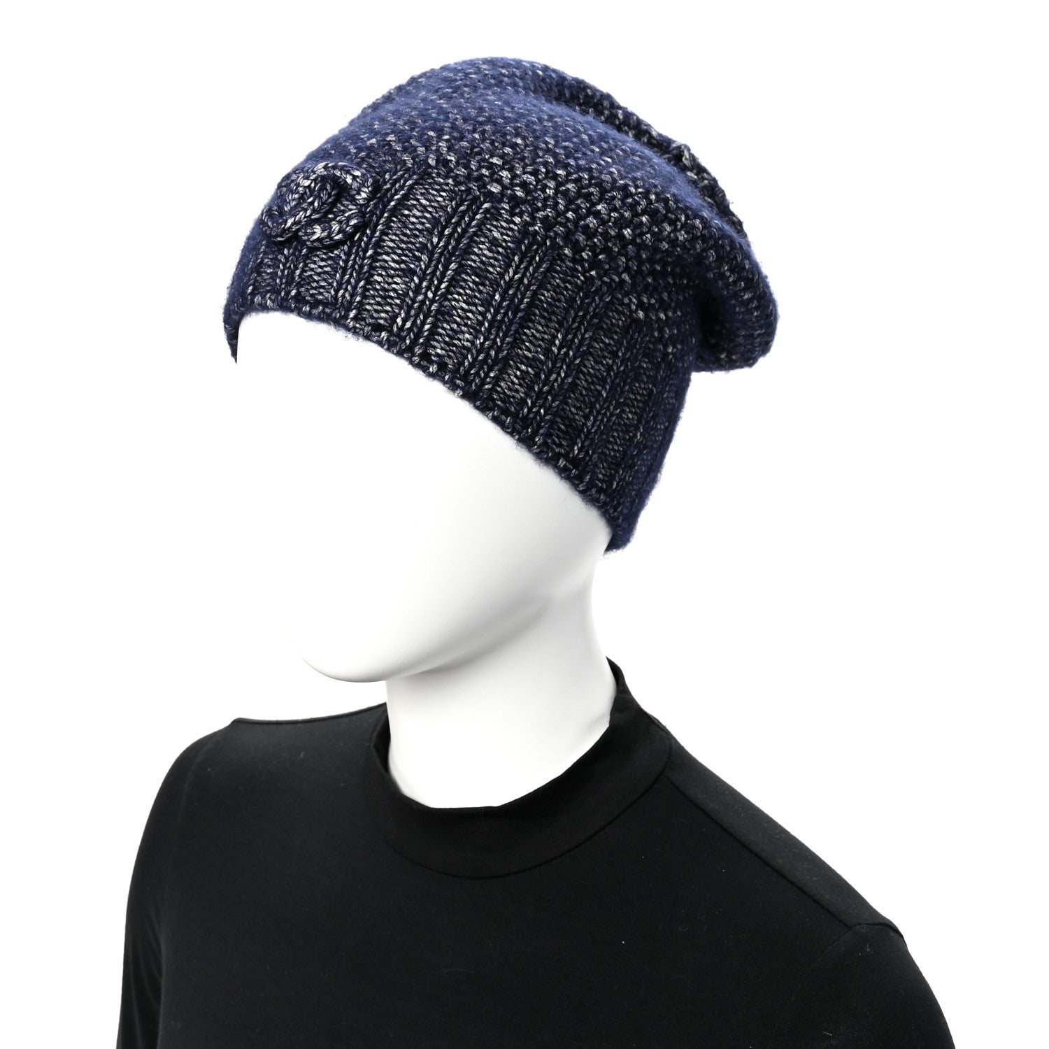 Chanel Cashmere Blend CC Beanie Hat Navy 2 of 5