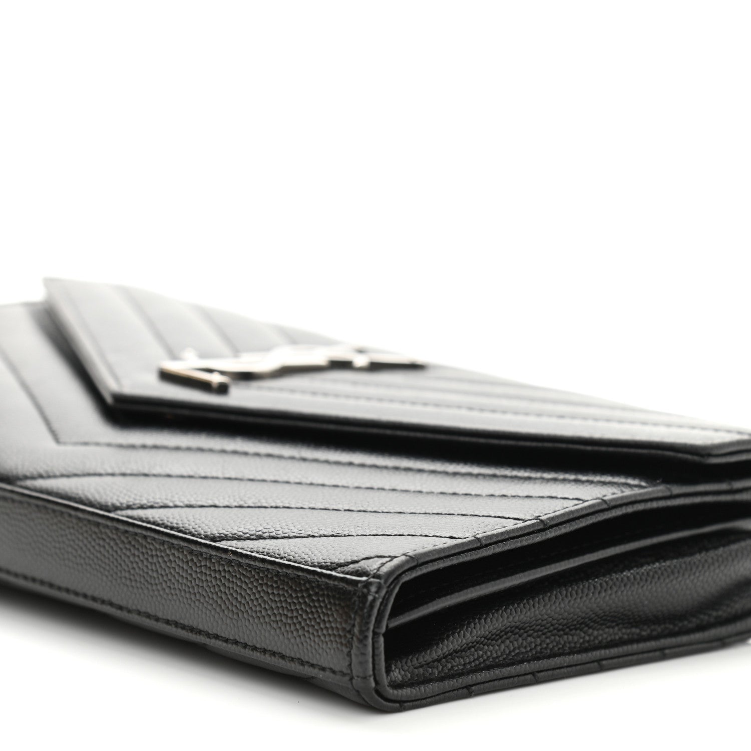 Saint Laurent Grain De Poudre Matelasse Chevron Monogram Chain Wallet Black 10 of 10