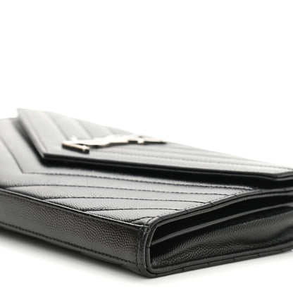 Saint Laurent Grain De Poudre Matelasse Chevron Monogram Chain Wallet Black 10 of 10