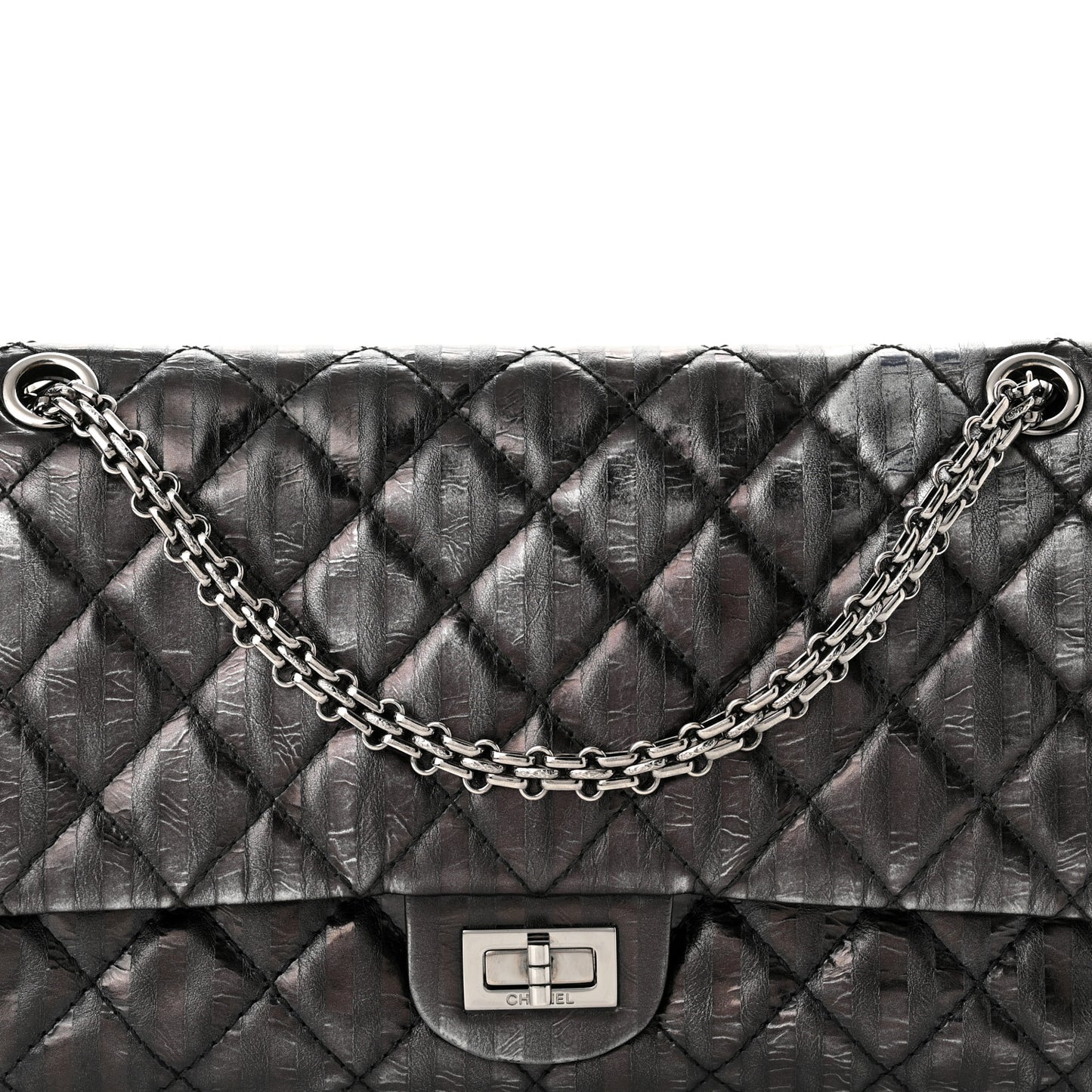 Metallic Calfskin Striped 2.55 Reissue 226 Flap Black