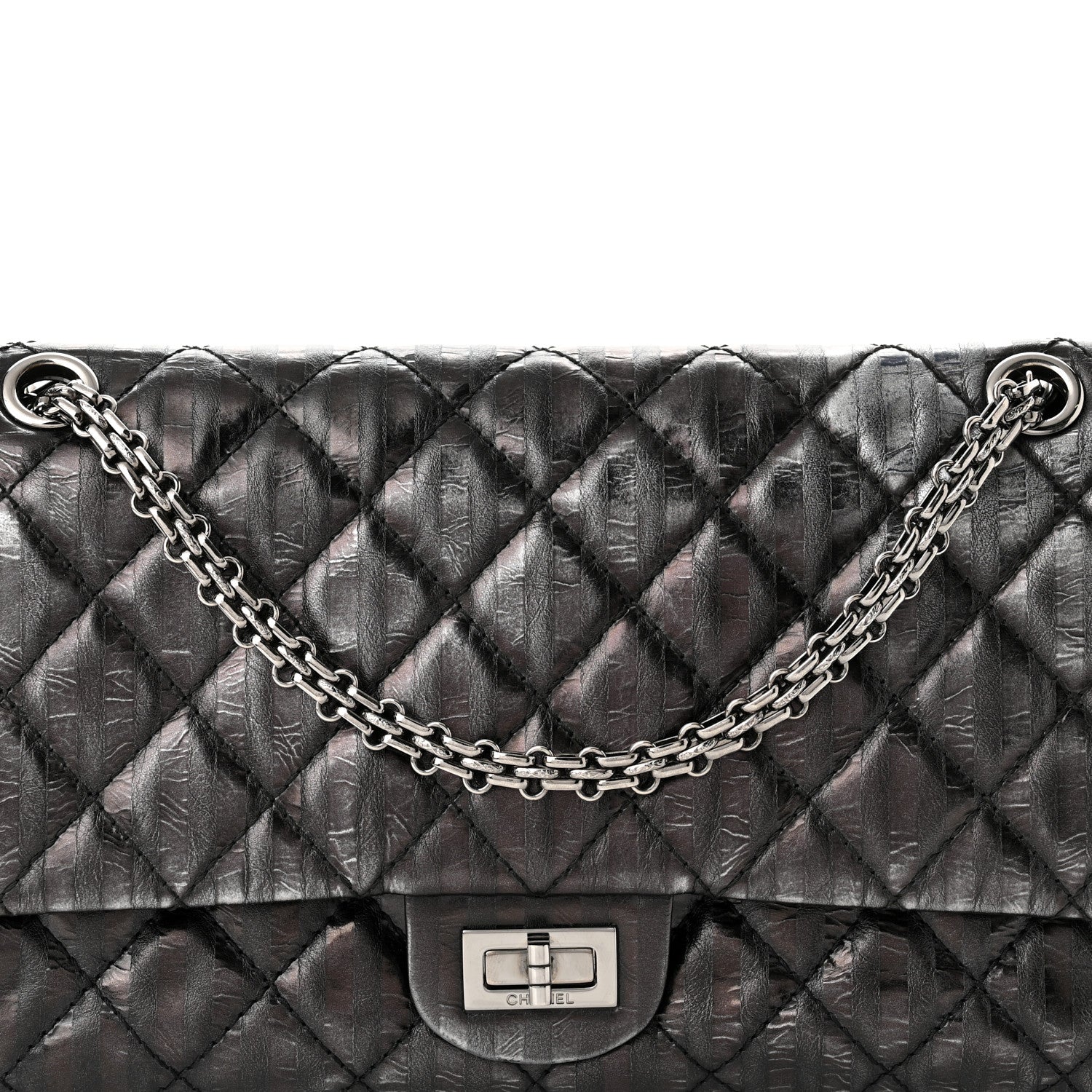 Chanel Metallic Calfskin Striped 2.55 Reissue 226 Flap Black 7 of 9