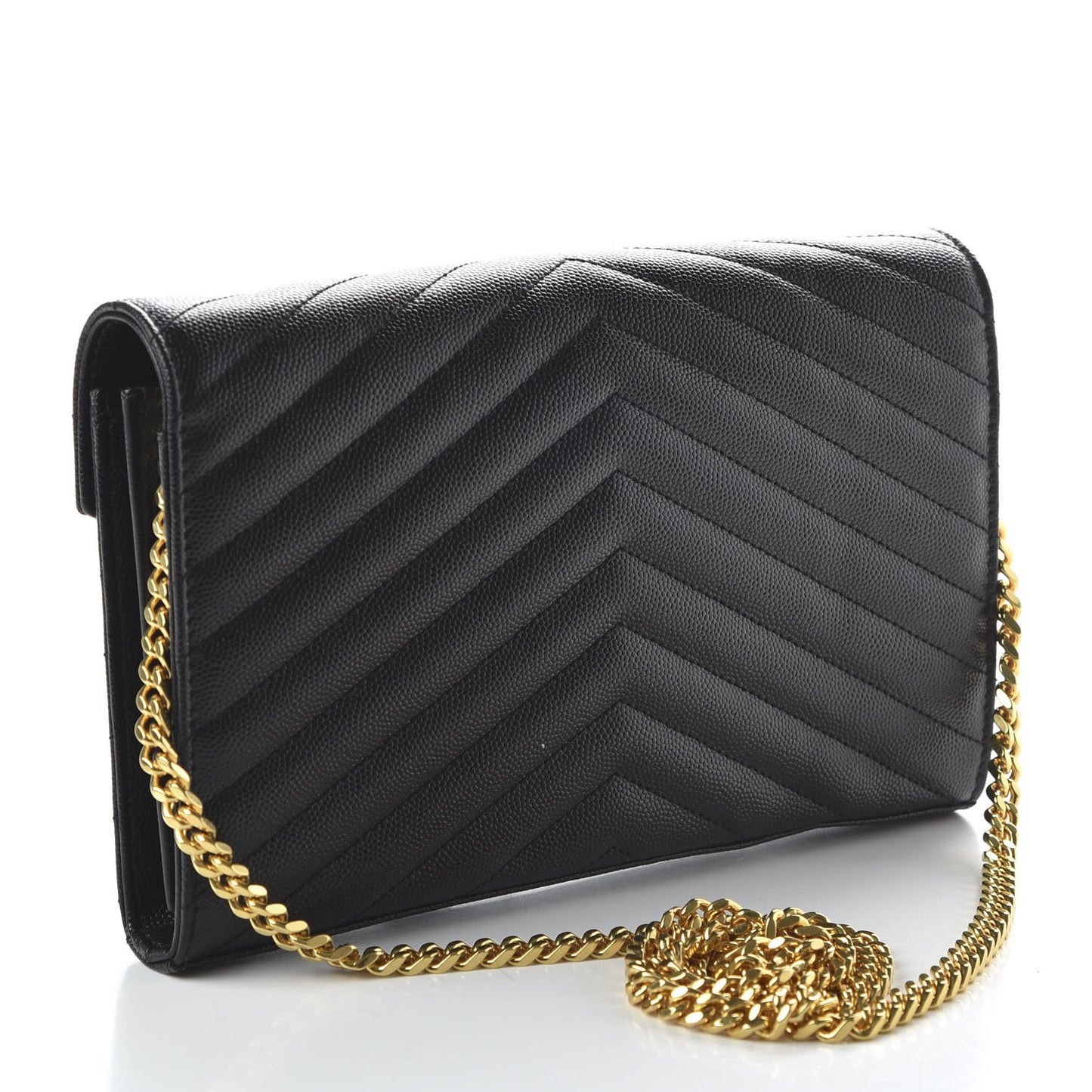 Grain De Poudre Matelasse Chevron Monogram Chain Wallet Black