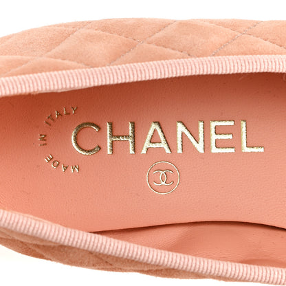 Chanel Suede Calfskin Quilted Cap Toe CC Ballerina Flats 36 Pink 8 of 9