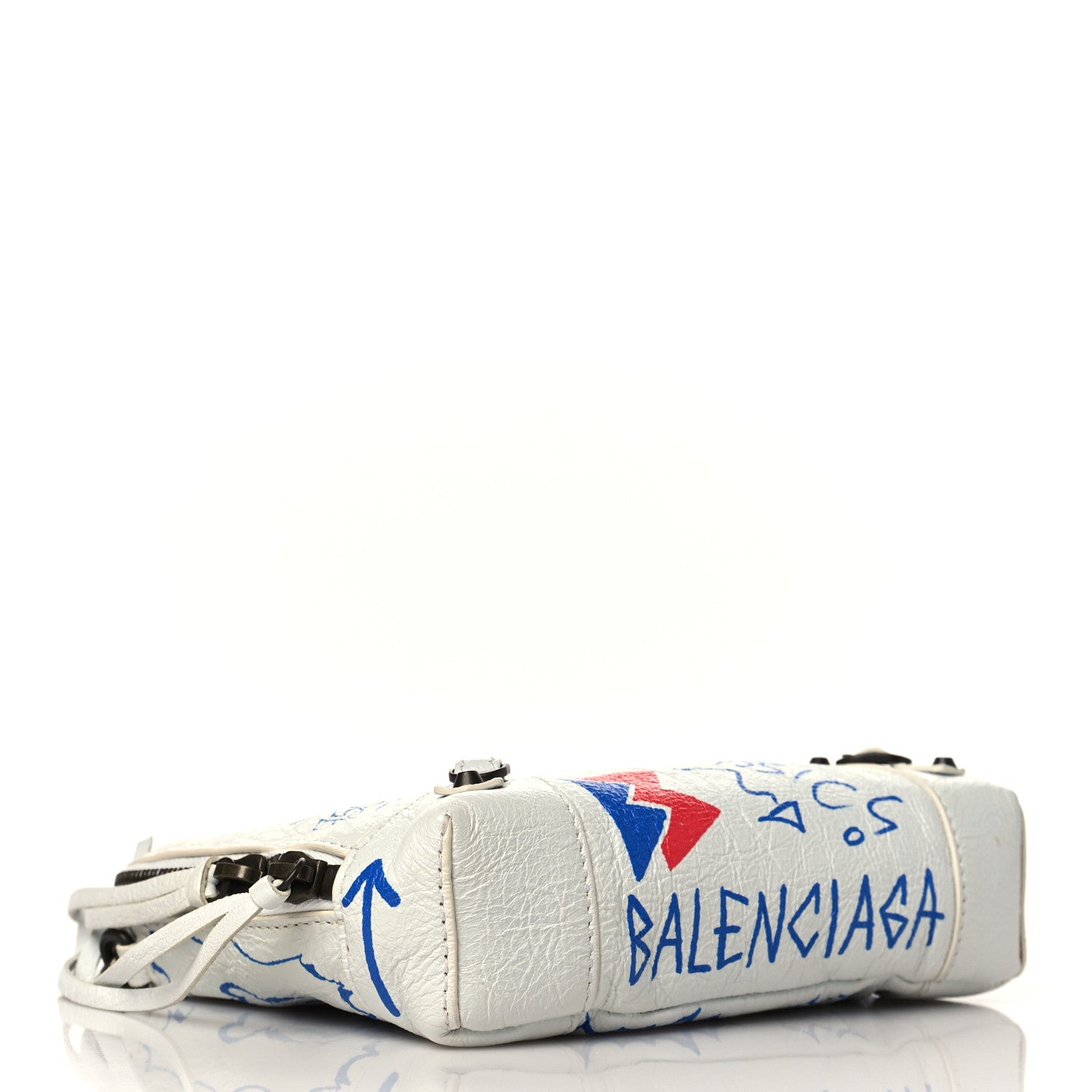 Balenciaga Agneau Graffiti All Over Classic Hardware Reporter XS White Bleu Rouge 4 of 10