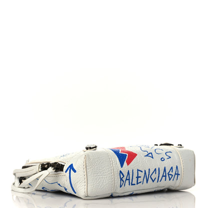 Balenciaga Agneau Graffiti All Over Classic Hardware Reporter XS White Bleu Rouge 4 of 10