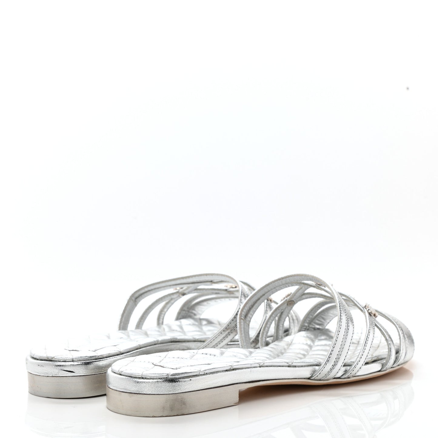 Laminated Lambskin Pearl CC Sandals 38 Silver
