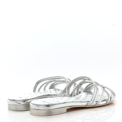 Chanel Laminated Lambskin Pearl CC Sandals 38 Silver 4 of 11