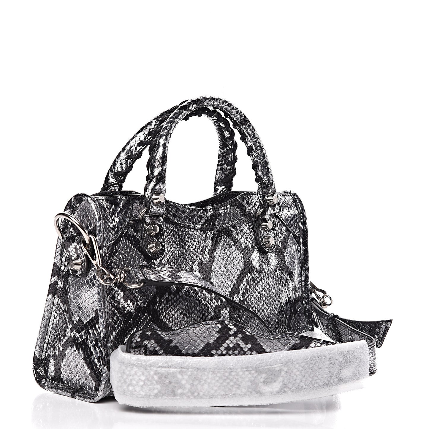 Metallic Calfskin Snakeskin Embossed Classic Silver Hardware Mini City Silver