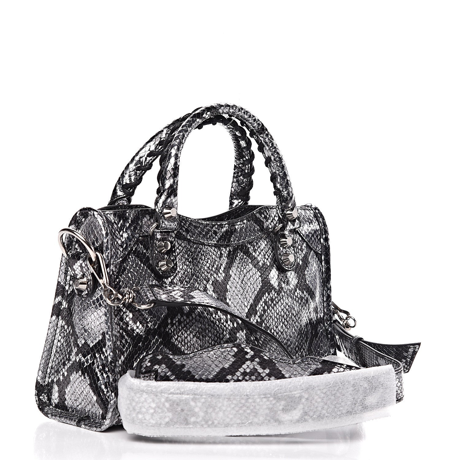 Balenciaga Metallic Calfskin Snakeskin Embossed Classic Silver Hardware Mini City Silver 2 of 10