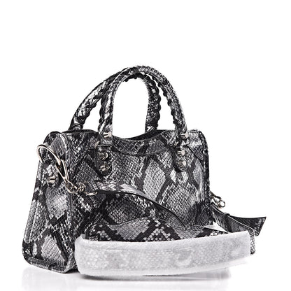 Balenciaga Metallic Calfskin Snakeskin Embossed Classic Silver Hardware Mini City Silver 2 of 10