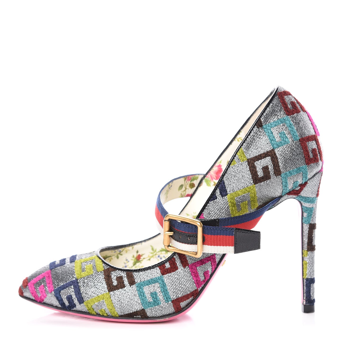 Velvet Lurex Square G Web Pumps 37.5 Silver Multicolor