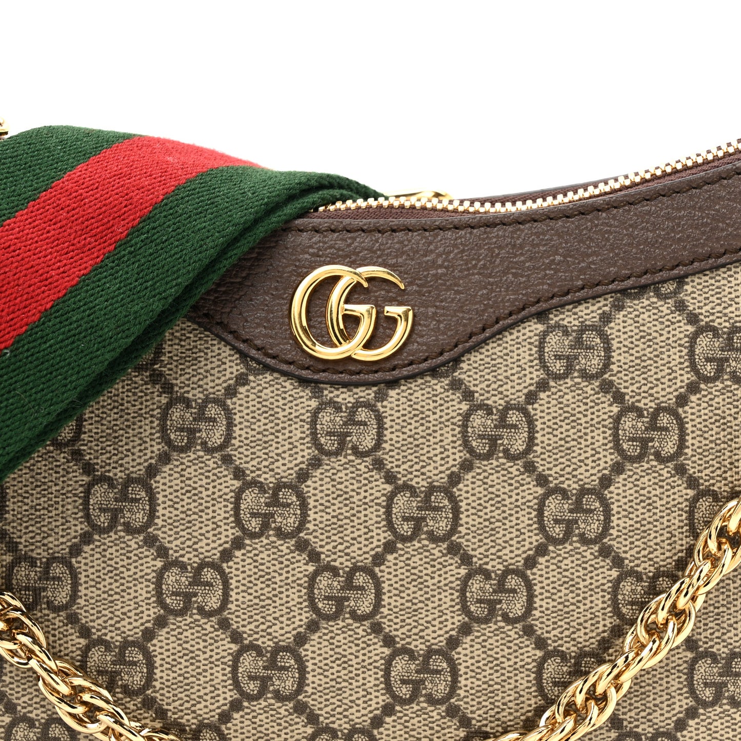 GG Supreme Monogram Textured Dollar Calfskin Web Small Ophidia GG Handbag Beige Ebony New Acero