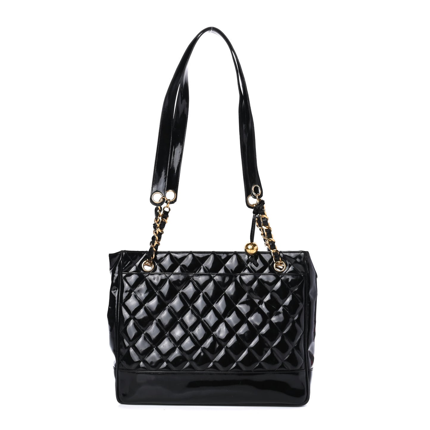 Patent Quilted Shoulder Bag Black