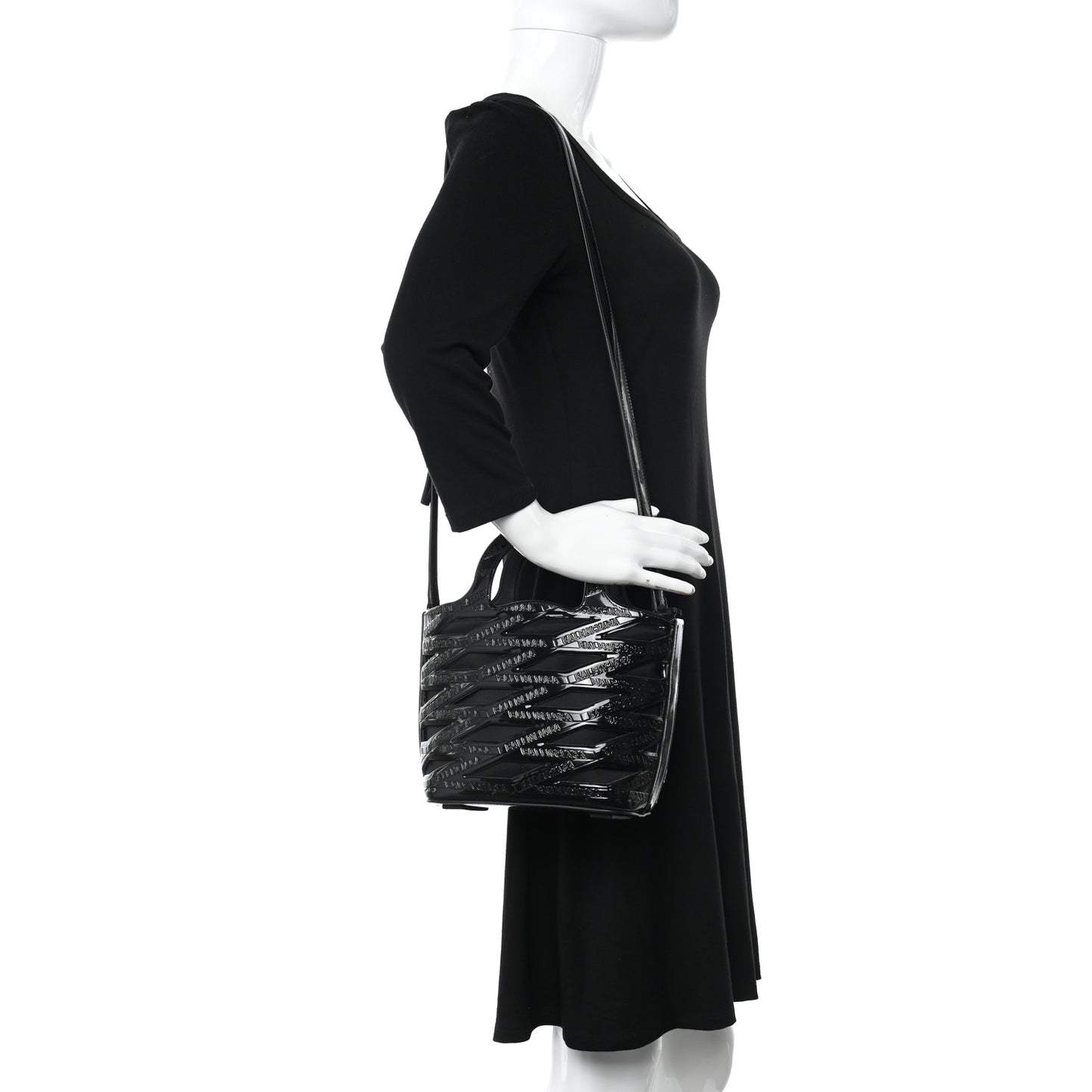Patent Calfskin Small Neo Basket Tote Black