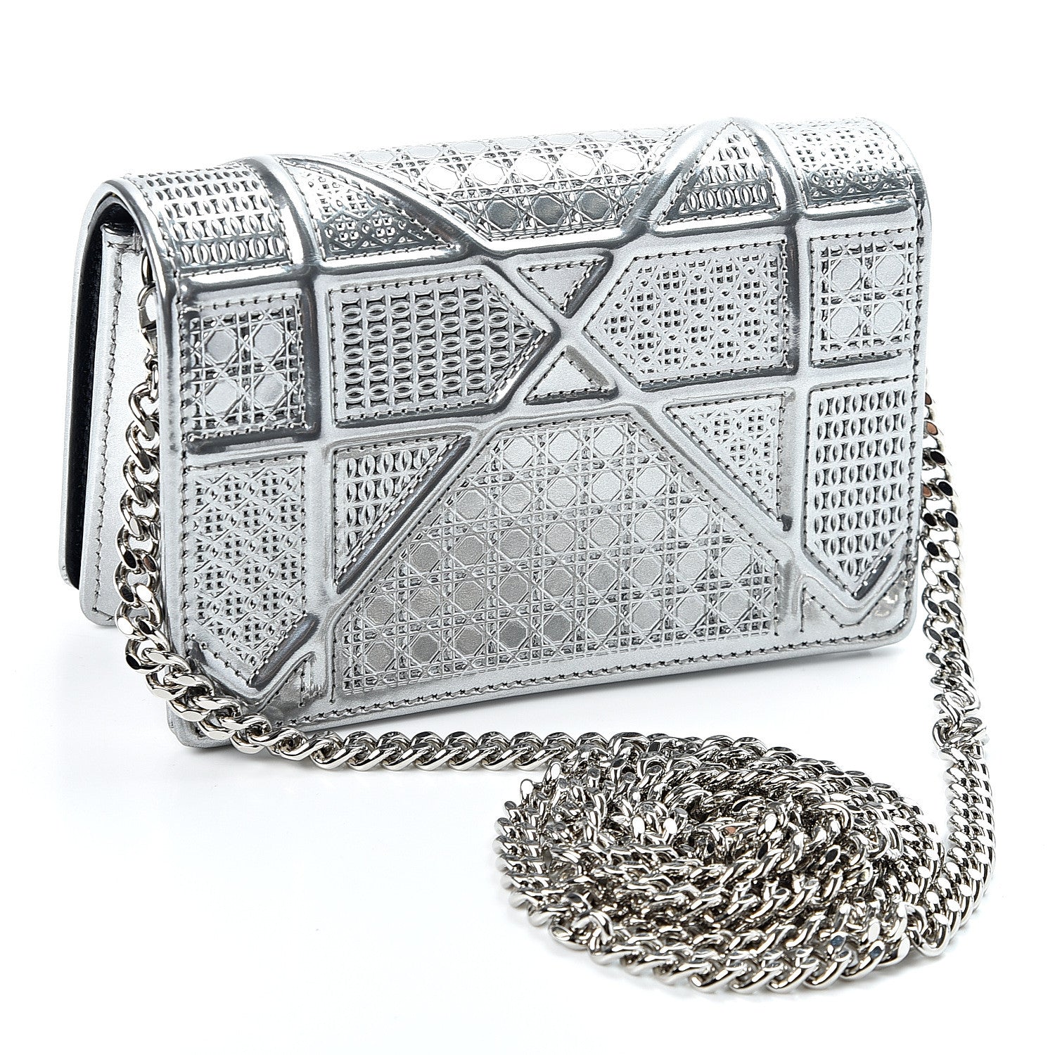 Christian Dior Metallic Patent Micro-Cannage Baby Diorama Flap Bag Silver 2 of 9