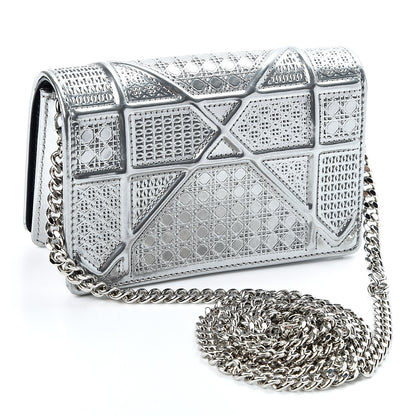 Christian Dior Metallic Patent Micro-Cannage Baby Diorama Flap Bag Silver 2 of 9