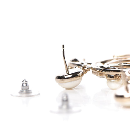 Chanel Metal Glass Pearl CC Crystal Snowfall CC Drop Earrings Light Gold 5 of 6