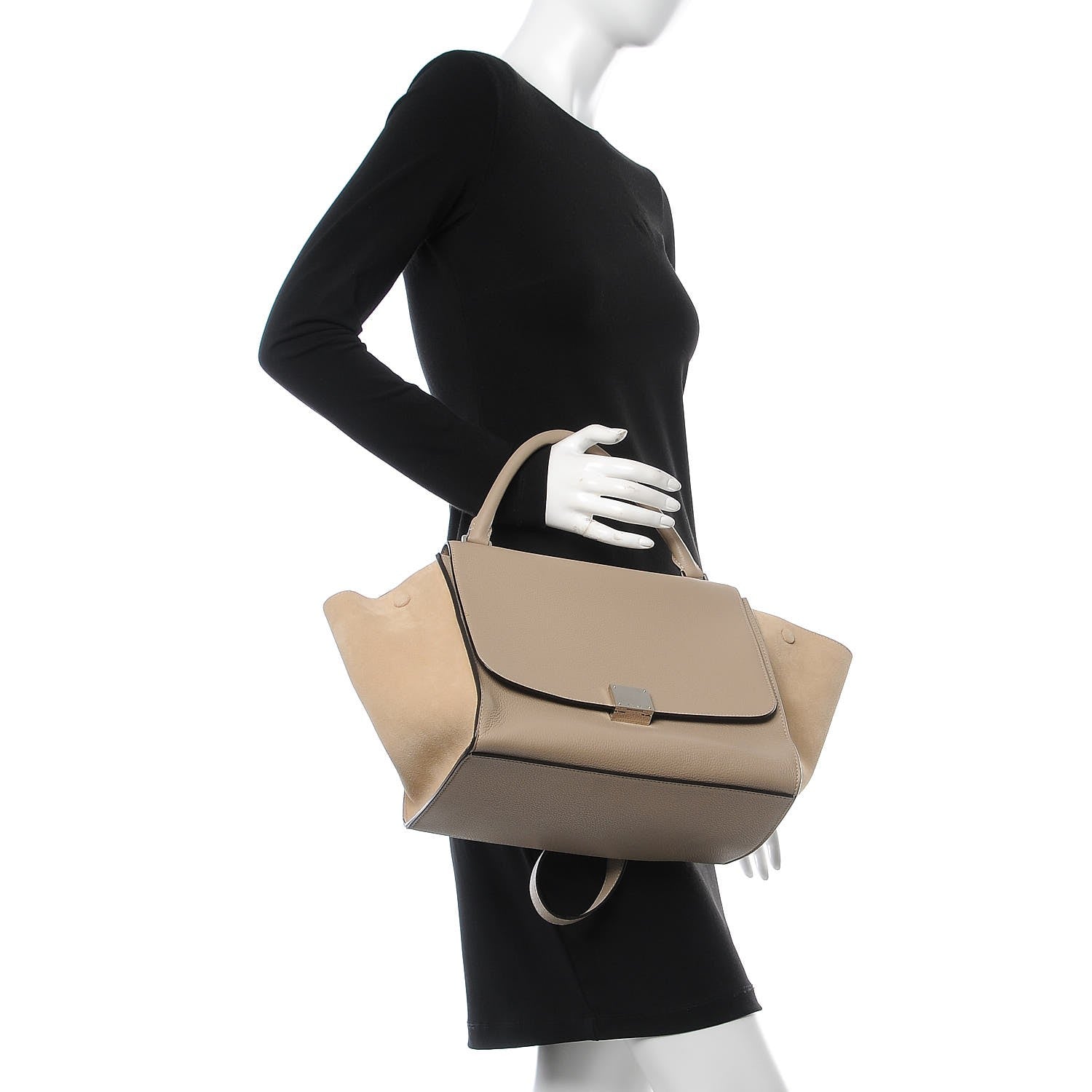 Celine Drummed Calfskin Suede Small Trapeze Dune 2 of 8