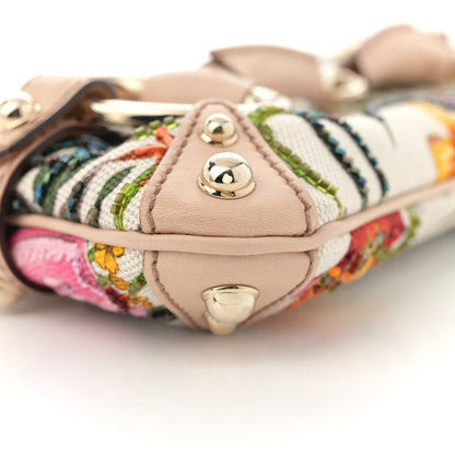 Gucci Canvas Flora Floral Beaded Small Horsebit Chain Clutch White Multicolor 9 of 13