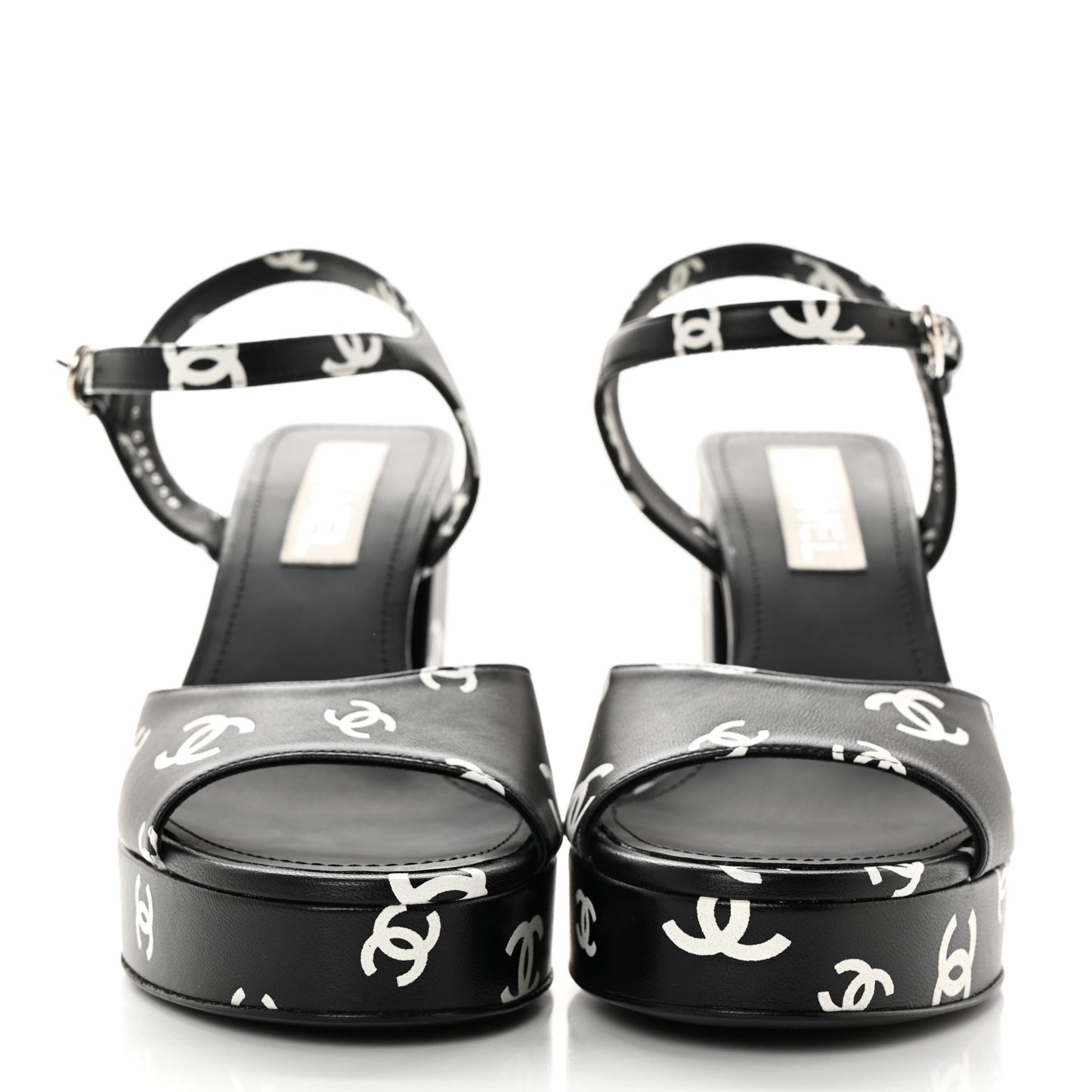 Printed Lambskin CC Platform Sandals 39.5 Black White