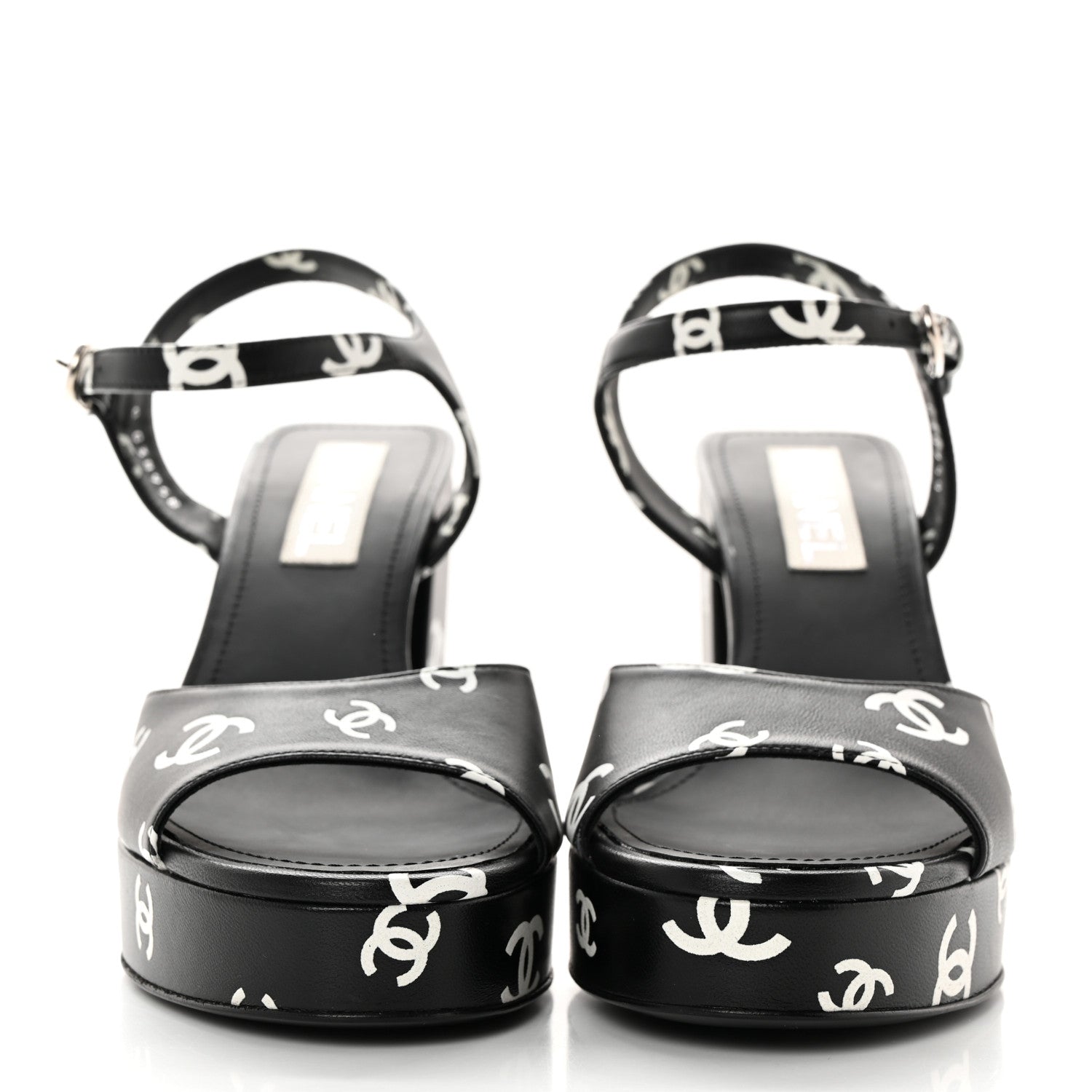 Chanel Printed Lambskin CC Platform Sandals 39.5 Black White 2 of 11