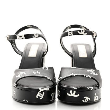 Chanel Printed Lambskin CC Platform Sandals 39.5 Black White 2 of 11