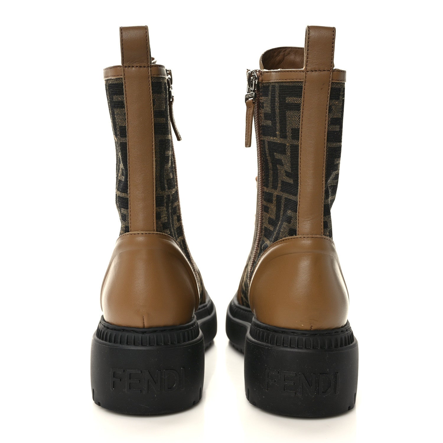 Fendi Fabric Jacquard Vitello FF Domino 50mm Biker Boots 38 Tobacco Black Sand 5 of 9