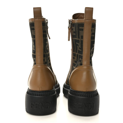 Fendi Fabric Jacquard Vitello FF Domino 50mm Biker Boots 38 Tobacco Black Sand 5 of 9
