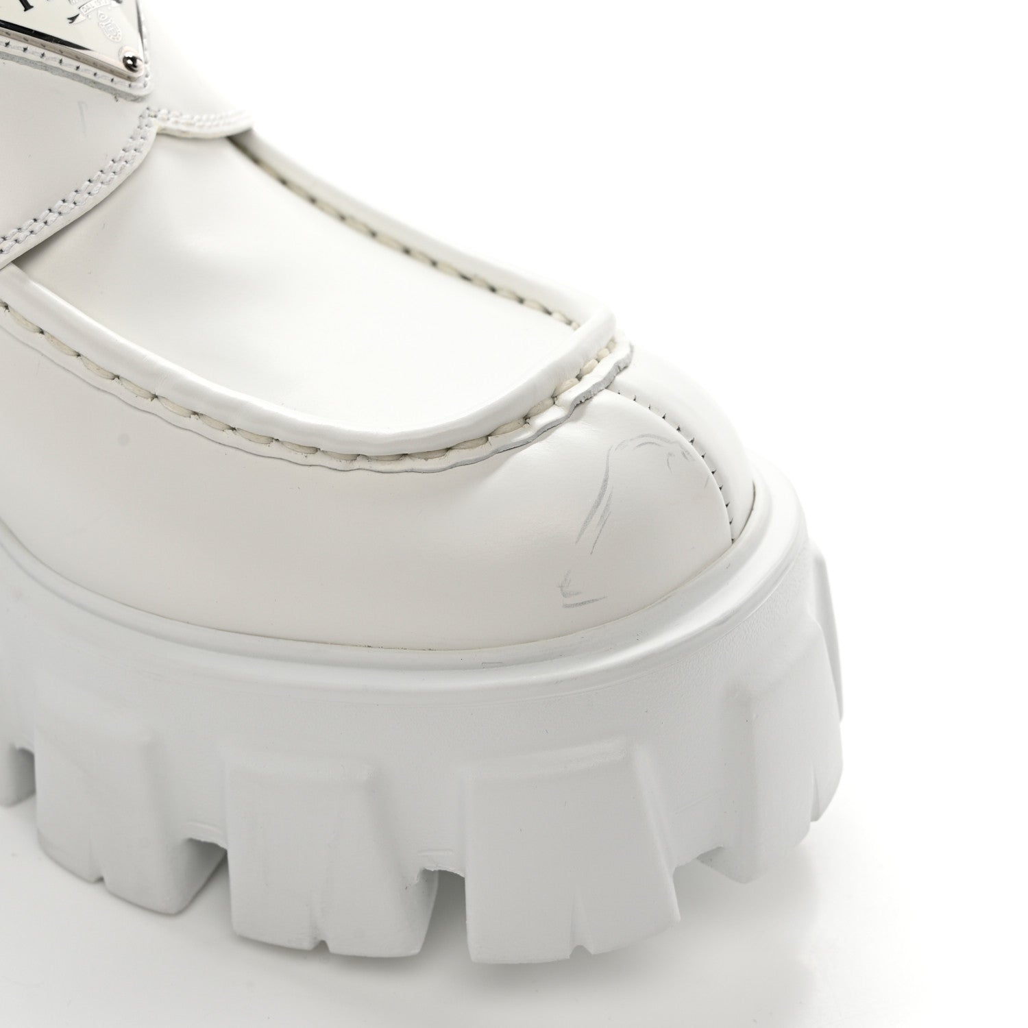 Prada Spazzolato Rois Metal Triangle Logo Monolith 55mm Loafers 38 White 10 of 11