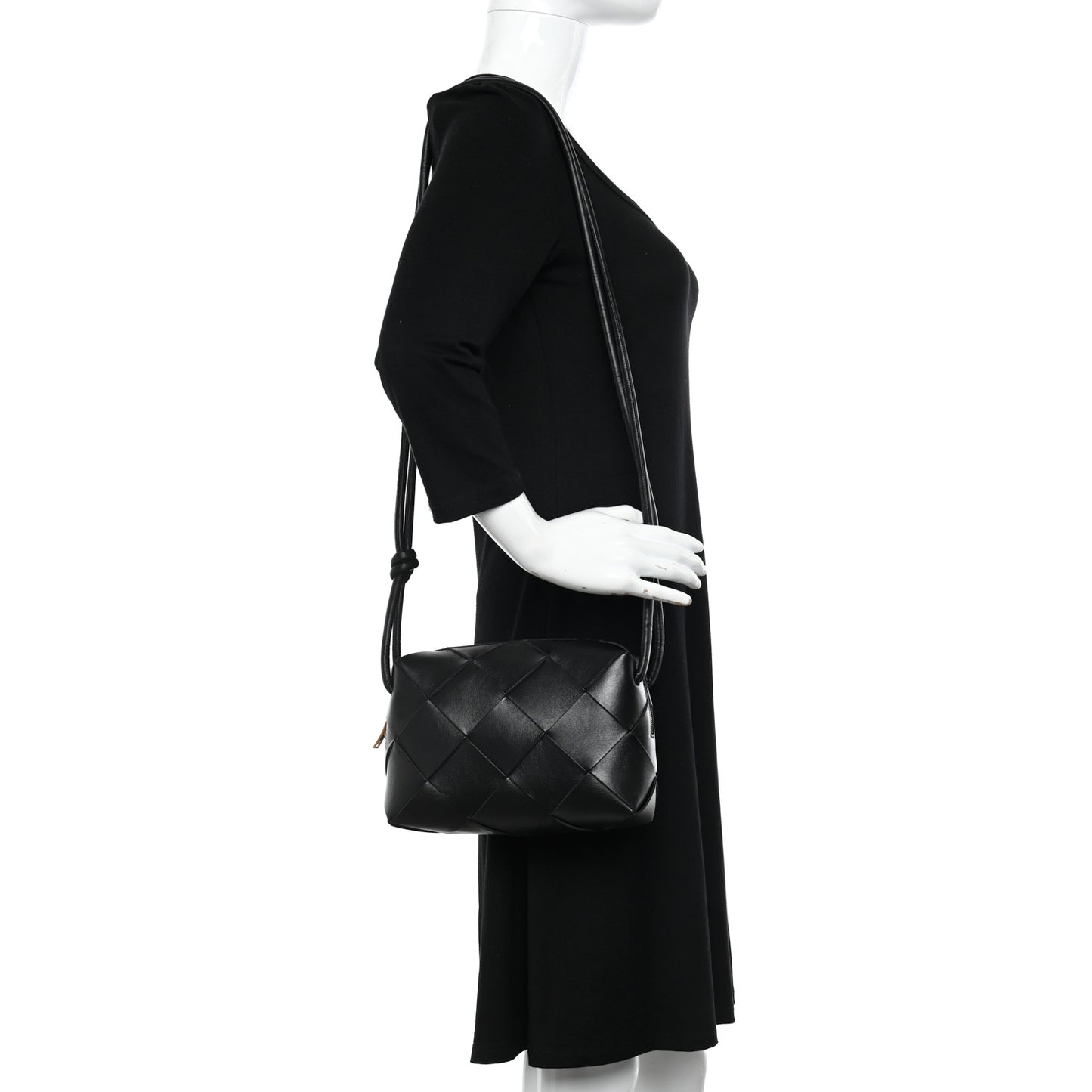 Lambskin Maxi Intrecciato Small Cassette Camera Bag Black