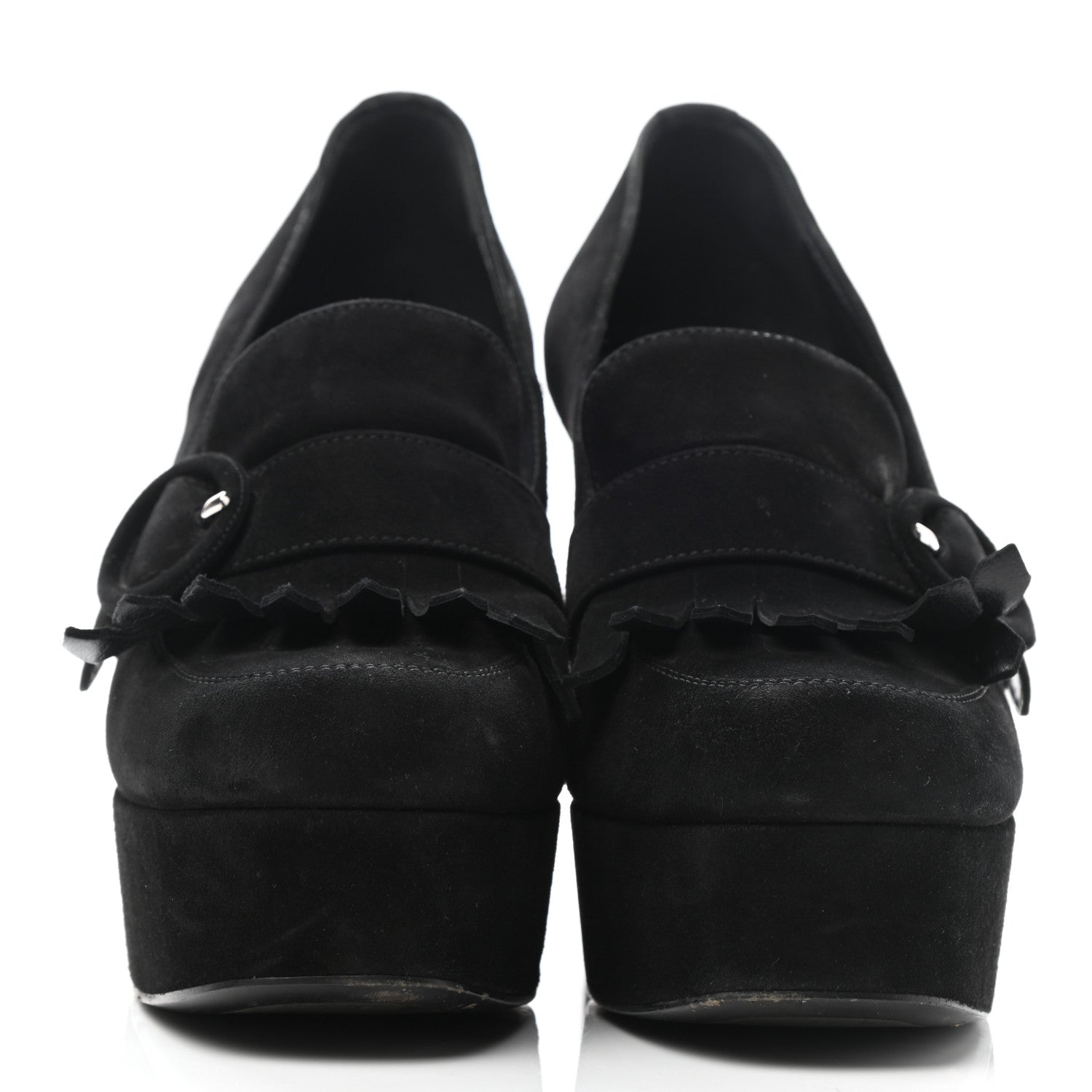 Prada Suede Kiltie 110 Platform Pumps 37 Black 2 of 8