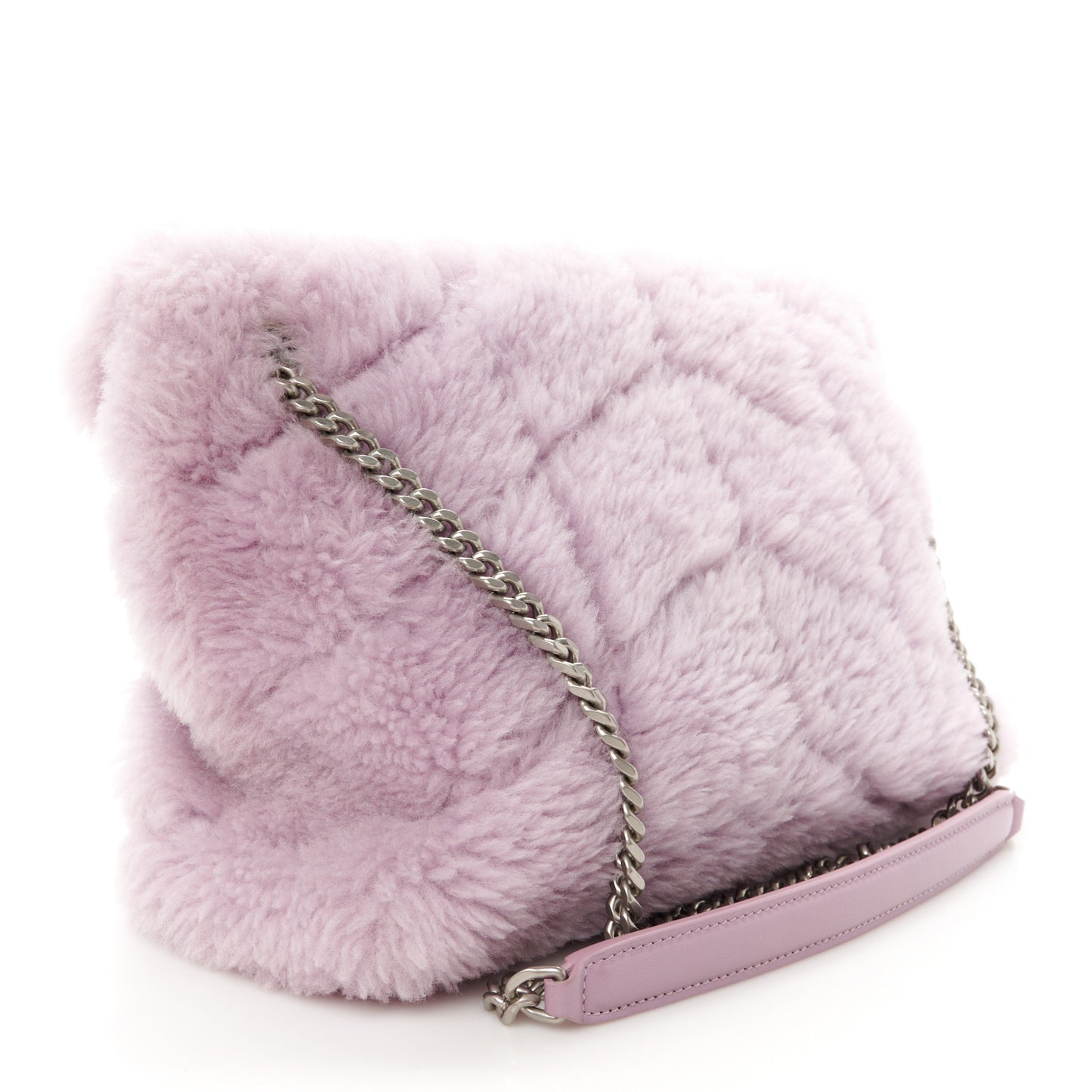 Merino Shearling Lambskin Quilted Small Loulou Puffer Monogram Chain Satchel Glycine