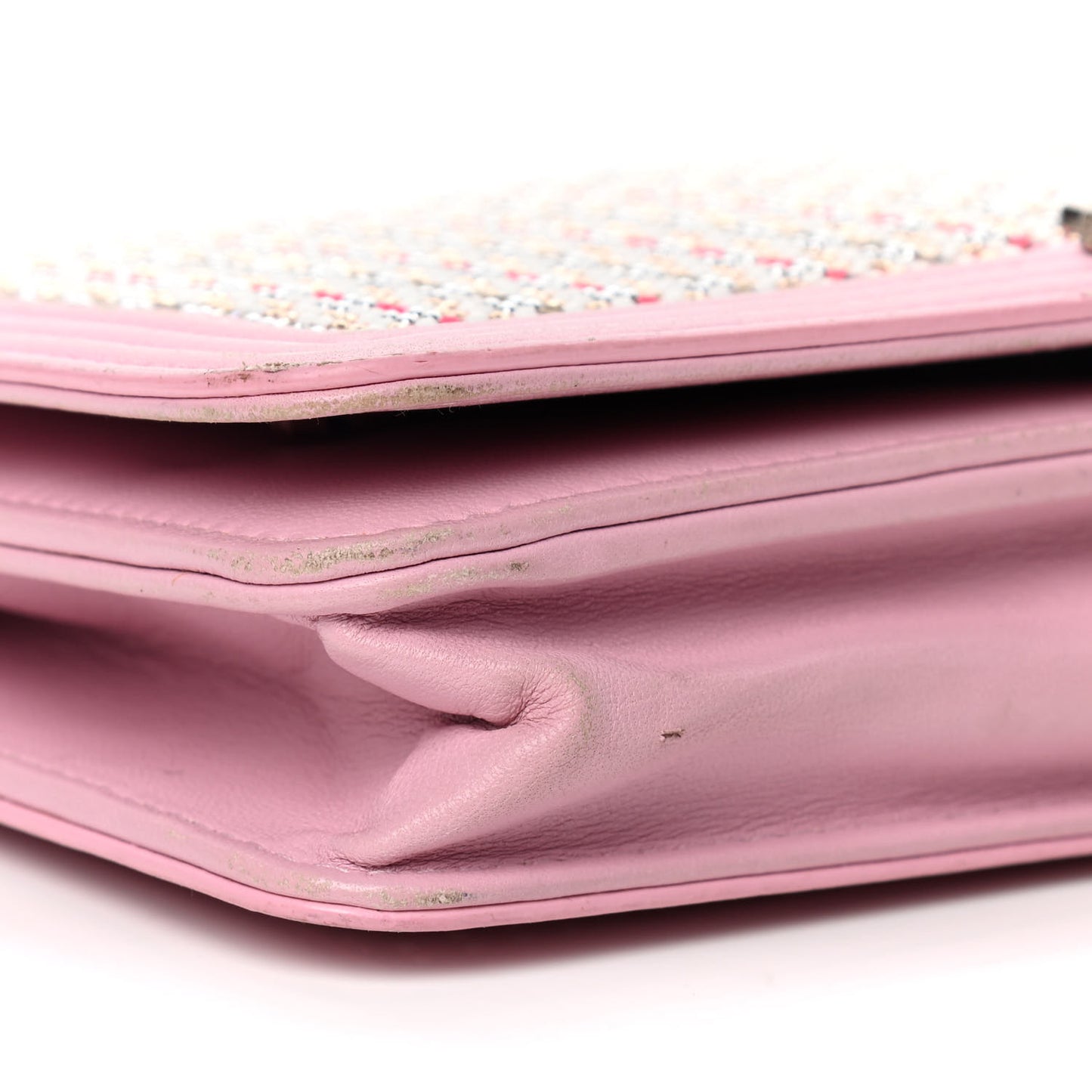 Calfskin Crystal Studded Boy Wallet On Chain WOC Pink