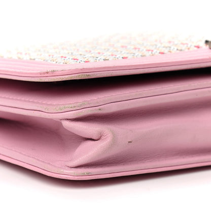 Chanel Calfskin Crystal Studded Boy Wallet On Chain WOC Pink 5 of 6