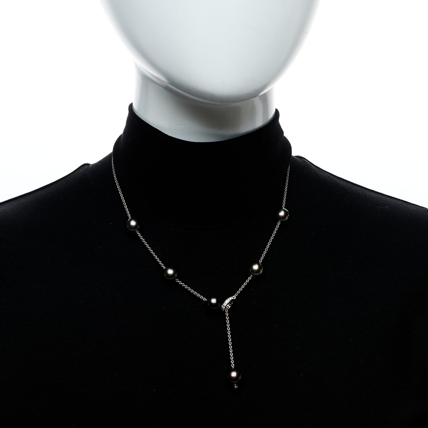 18K White Gold Diamond Black South Sea Pearl 10mm Pearls In Motion Necklace