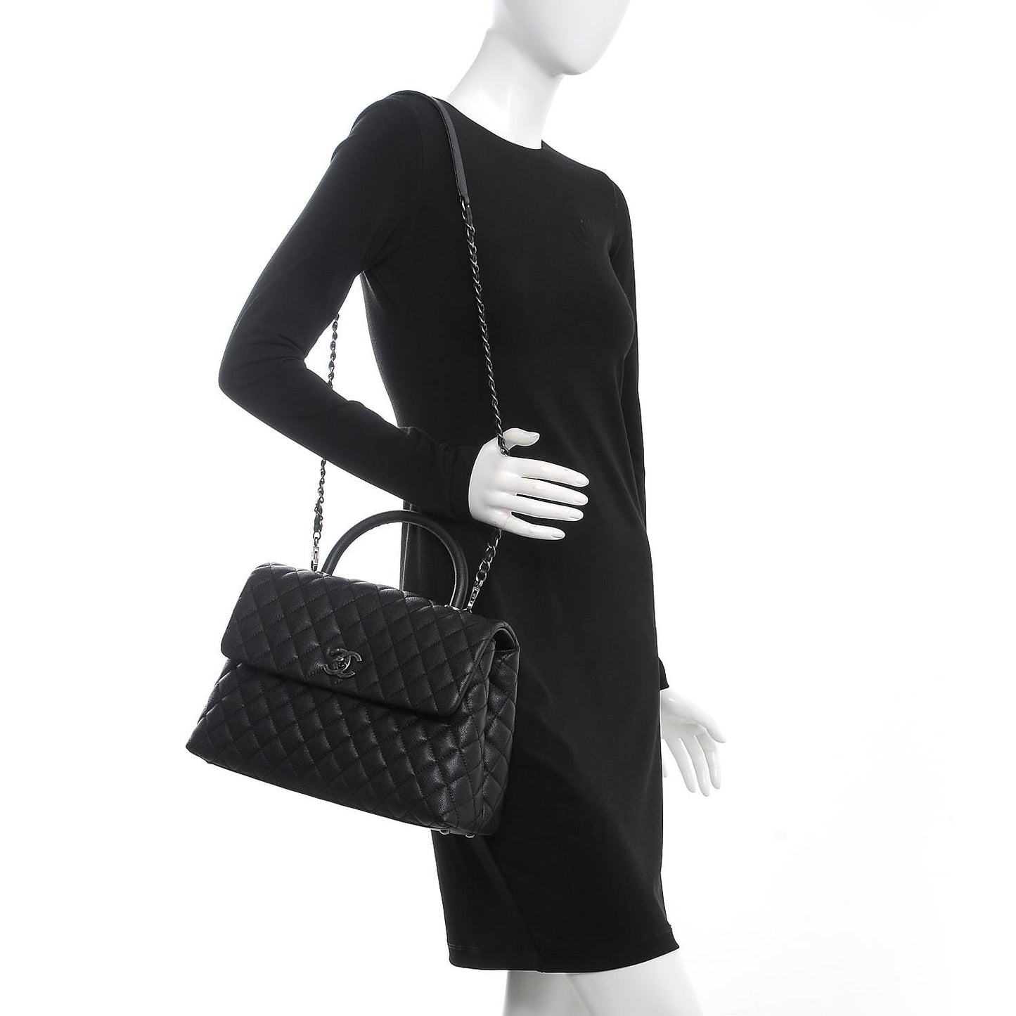 Caviar Quilted Medium Coco Handle Flap Black
