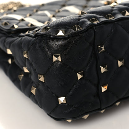 Valentino Garavani Lambskin VLTN Print Medium Rockstud Spike Shoulder Bag Black 7 of 9