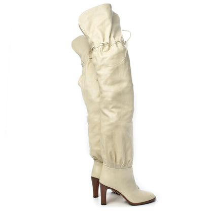 Gucci Deauville Calfskin Cinched Over The Knee High Boots 38 Vintage White 4 of 9