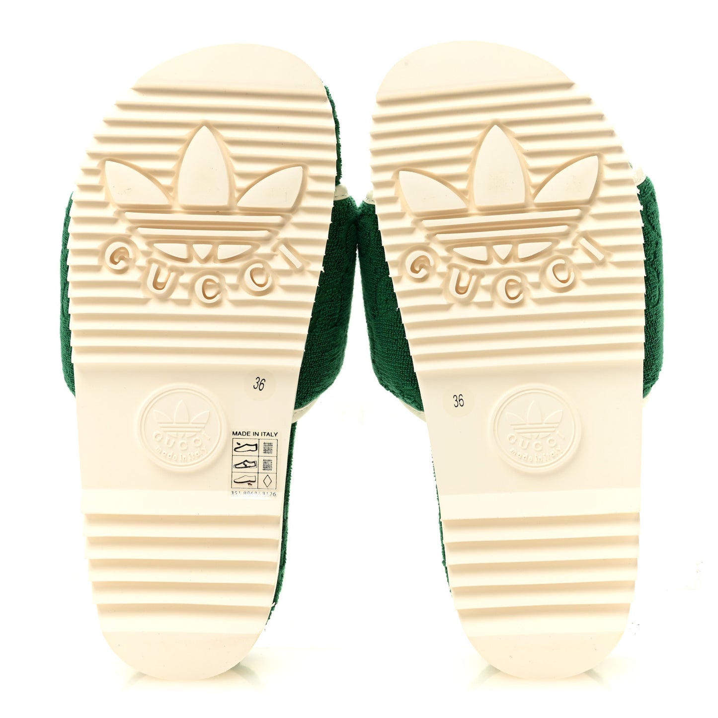 X ADIDAS Terry Cloth Trefoil GG Monogram Womens Platform Sandals 36 Green Off White