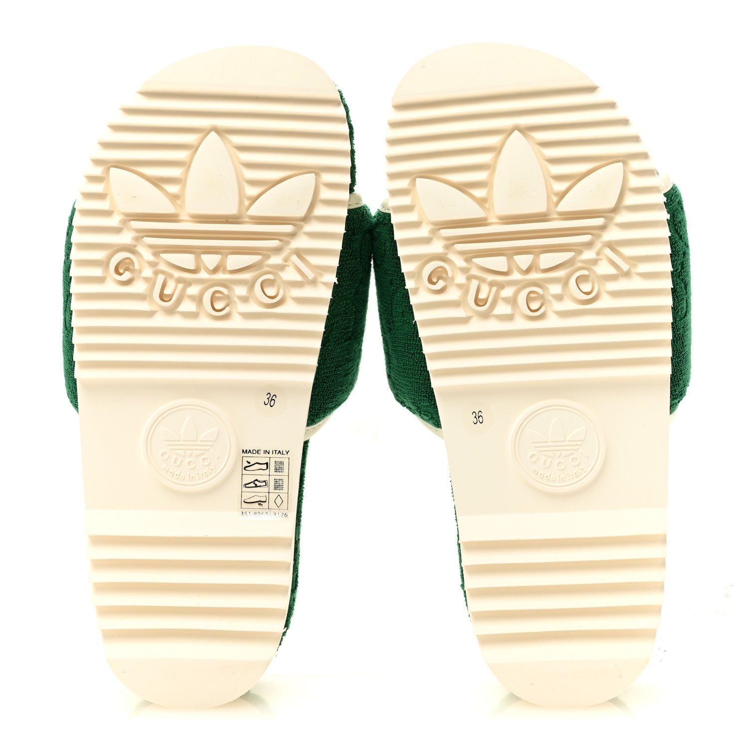 Gucci X ADIDAS Terry Cloth Trefoil GG Monogram Womens Platform Sandals 36 Green Off White 6 of 9