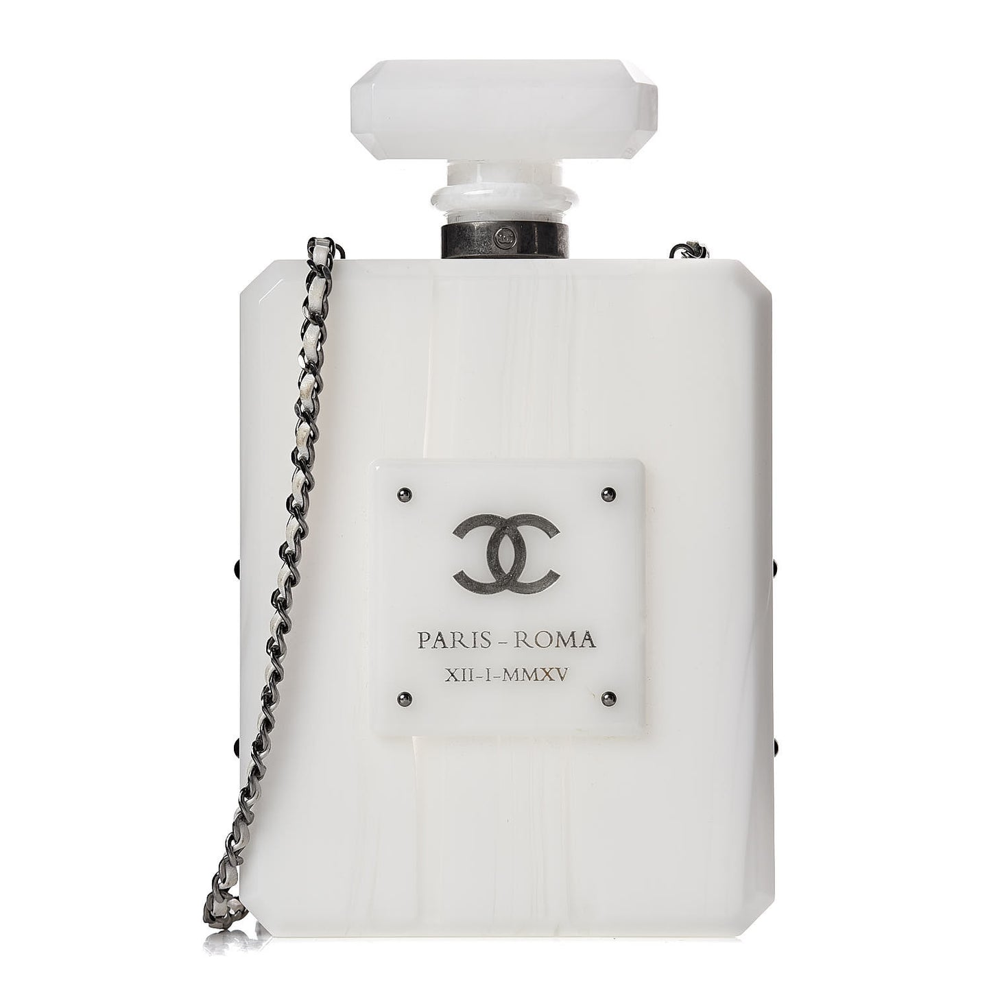 Marbled Plexiglass Buonasera Perfume Bottle Clutch White