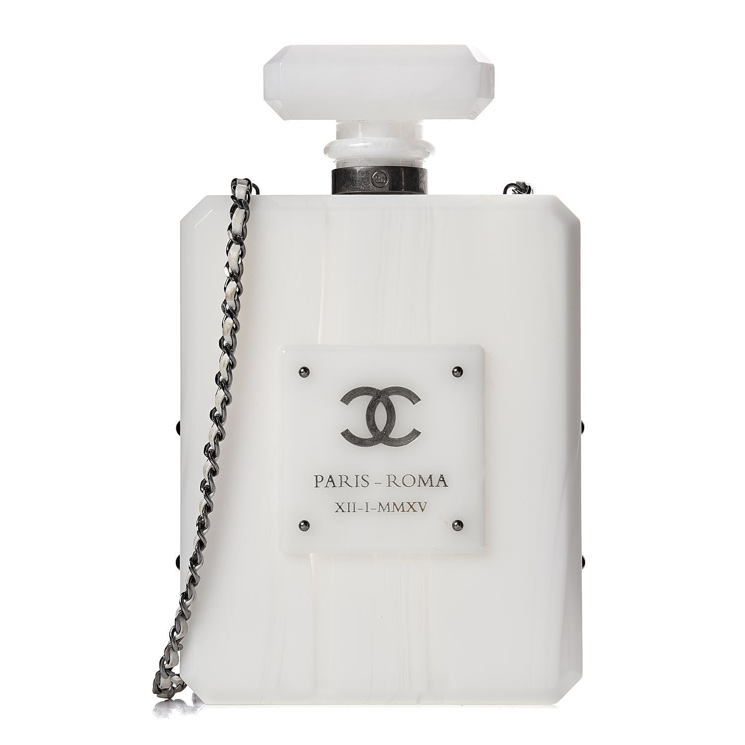 Chanel Marbled Plexiglass Buonasera Perfume Bottle Clutch White 1 of 10