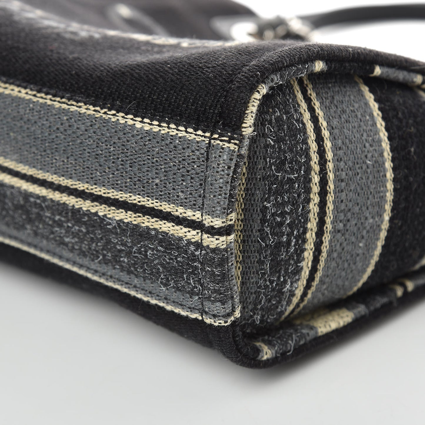 Striped Canvas Mini Deauville Tote Grey Black