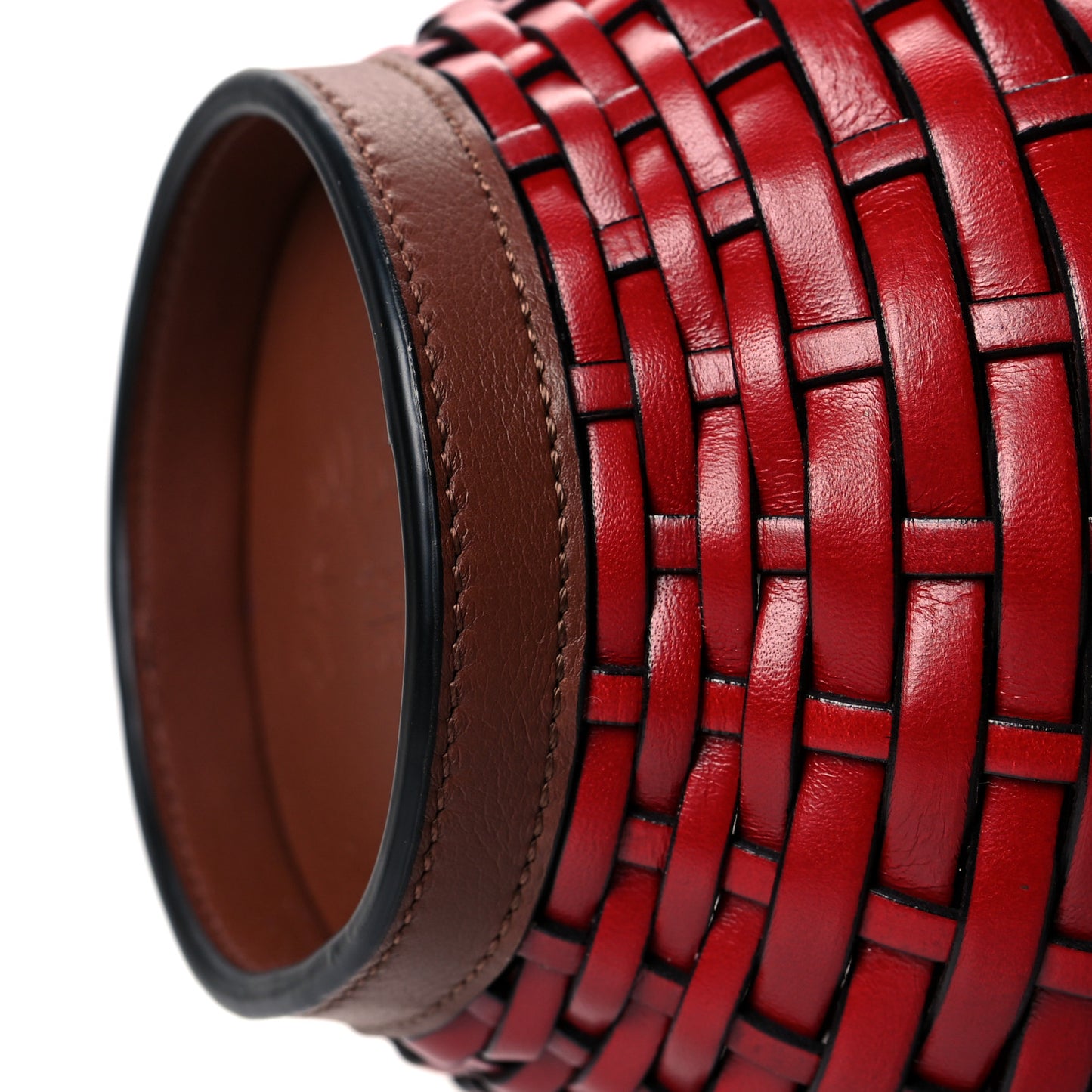 X SPIRITED AWAY Woven Calfskin Lantern Bag Rouge
